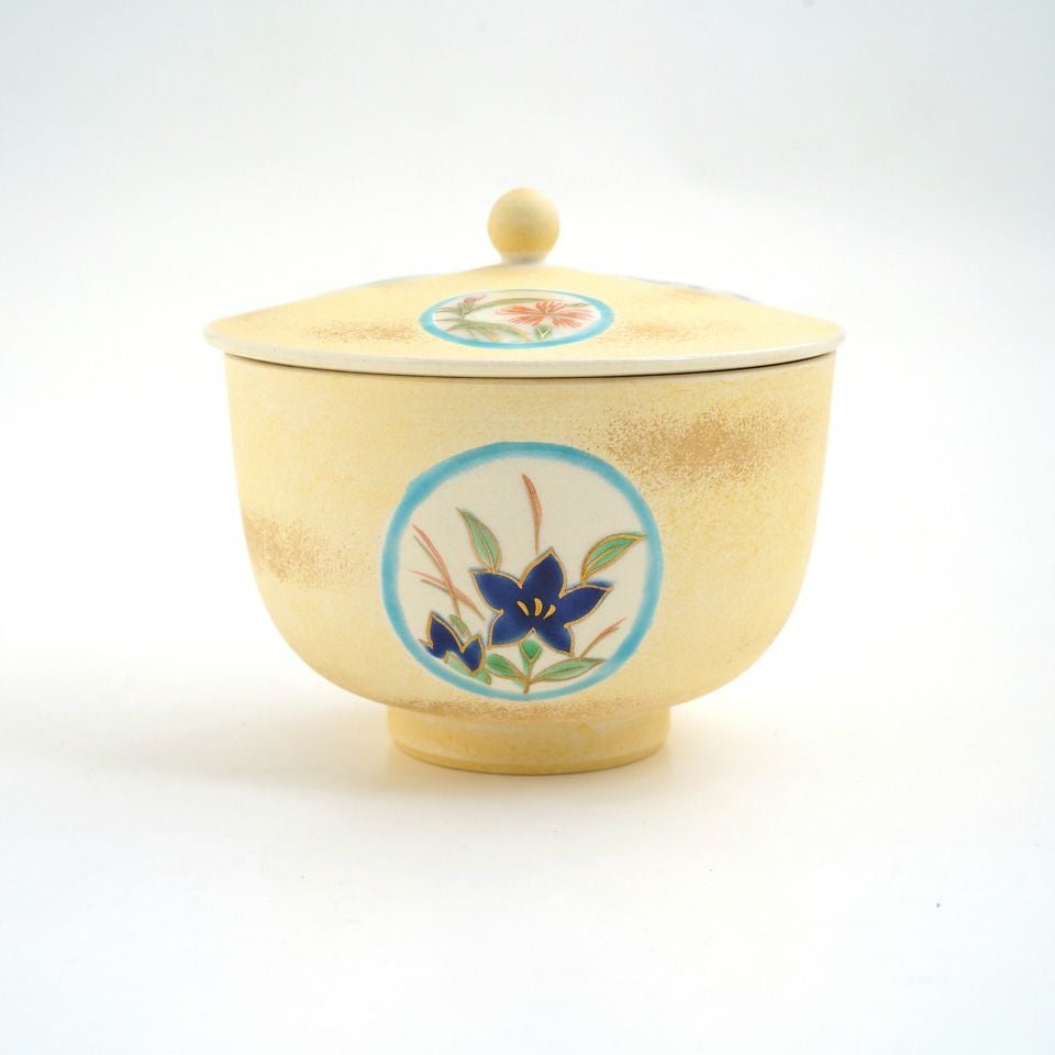 京焼・清水焼SALE 【京焼・清水焼SALE】丸紋敷四季 蓋付お茶呑茶碗〈1
