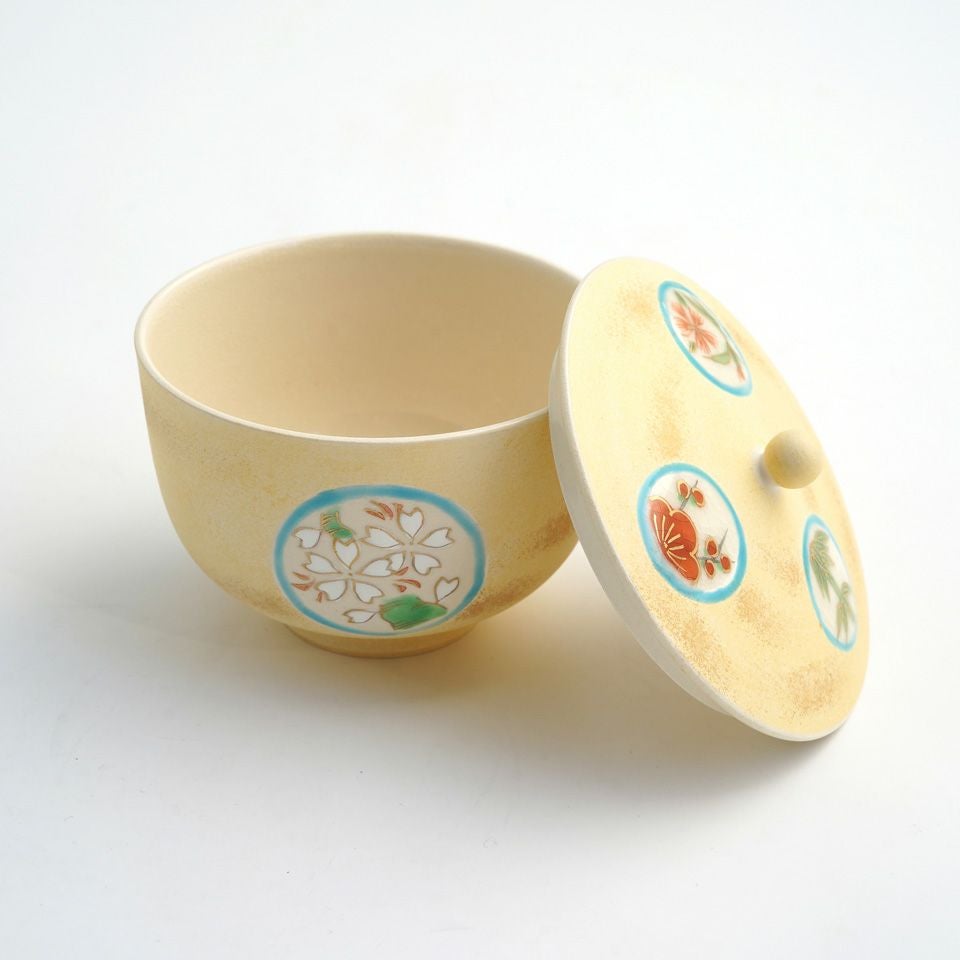 京焼・清水焼SALE 【京焼・清水焼SALE】丸紋敷四季 蓋付お茶呑茶碗〈1
