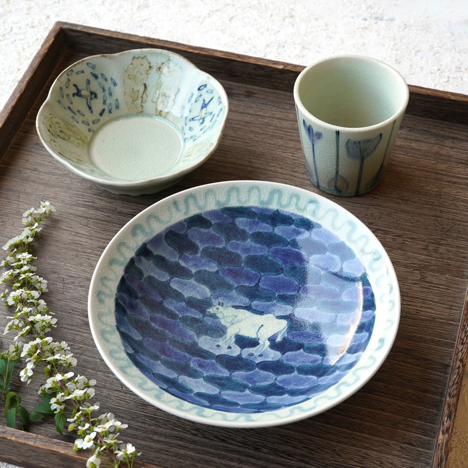 桃子新品　陶器　陶芸作家　リム大皿約25cm6枚 石井桃子（いしいももこ） 【石井桃子】6寸リム皿（ウシ）〈1枚〉 |皿
