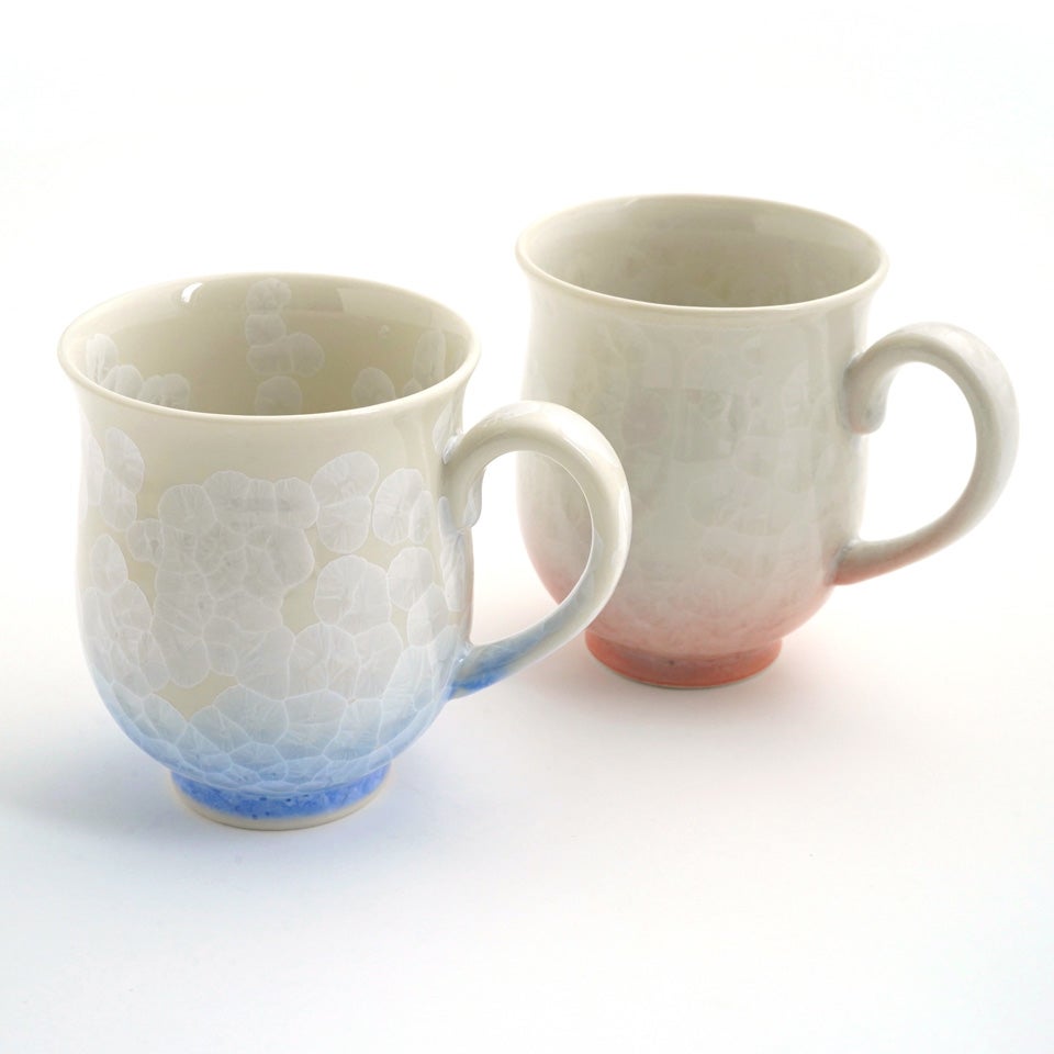 花結晶 【京焼・清水焼】花結晶 ペアマグカップ（白地青赤）〈2個
