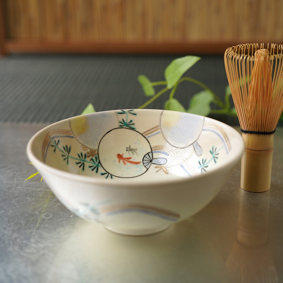 京焼・清水焼（京都府） 【京焼・清水焼】うちわ金魚 抹茶碗〈1個