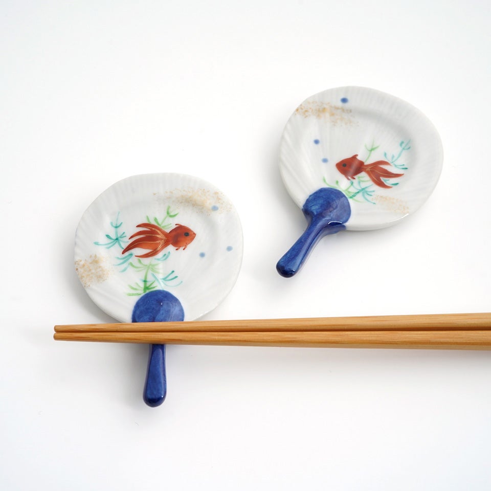 京焼・清水焼（京都府） 【京焼・清水焼】金魚 うちわ箸置〈5個〉 |皿
