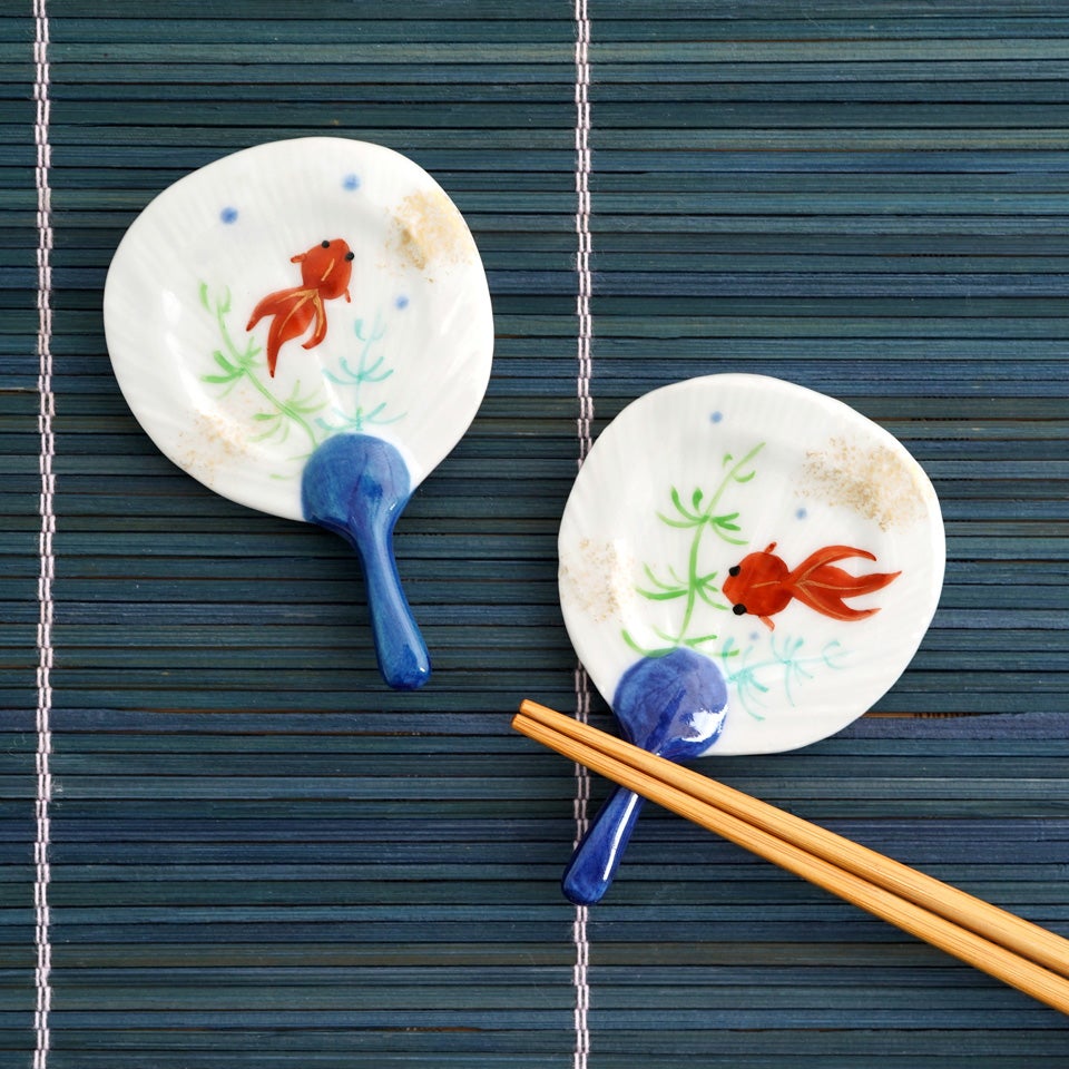 【未使用】京焼 清水焼 無尽窯 蓋付向付(平鉢) 5客揃い 盆・菓子箸セット 京焼・清水焼（京都府） 【京焼・清水焼】金魚 うちわ箸置〈5個〉 |皿