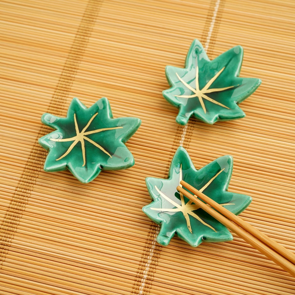 柊木緑交趾小皿10枚 京焼 京焼・清水焼（京都府） 【京焼・清水焼】青交趾楓 箸置〈5個〉 |皿や