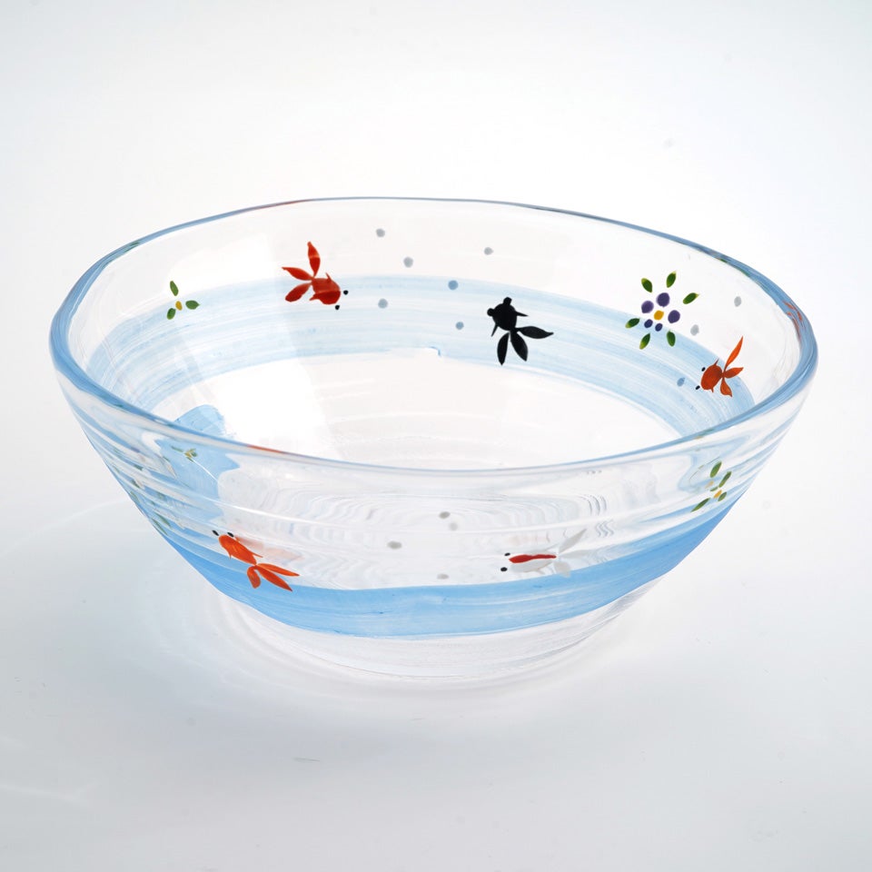 京の色絵ガラス 【京絵付け】京の色絵ガラス 金魚 6寸鉢〈1個〉 |皿や