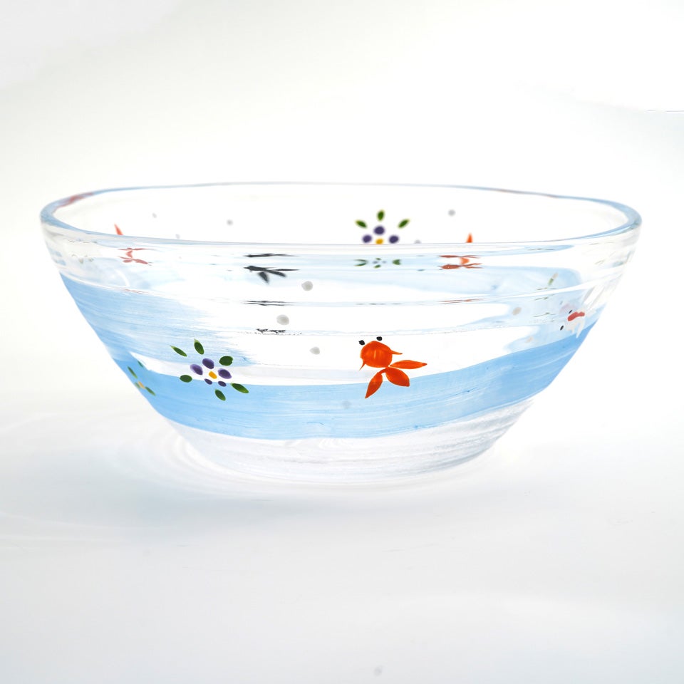 京の色絵ガラス⭐︎金魚深鉢 京の色絵ガラス 【京絵付け】京の色絵ガラス 金魚 6寸鉢〈1個〉 |皿や