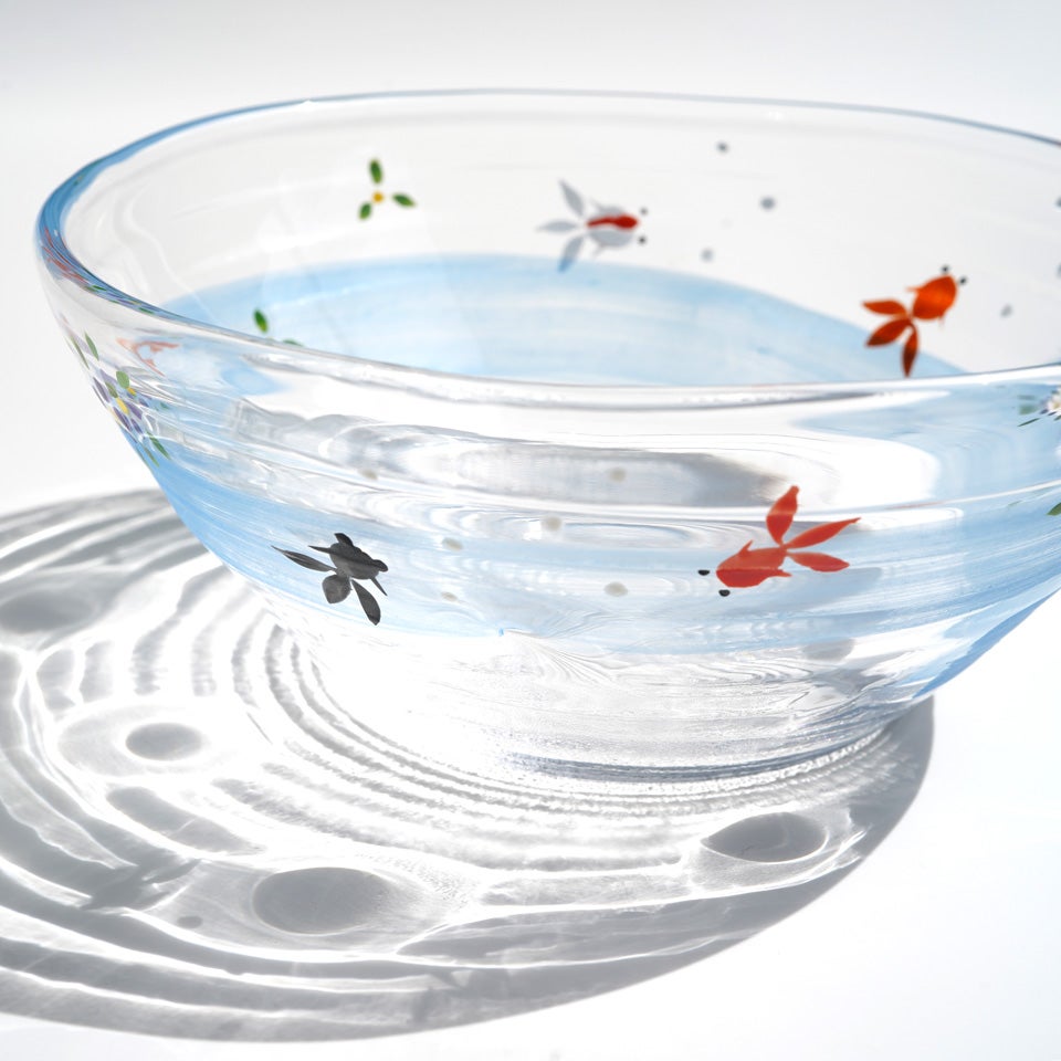 京の色絵ガラス⭐︎金魚深鉢 京の色絵ガラス 【京絵付け】京の色絵ガラス 金魚 6寸鉢〈1個〉 |皿や