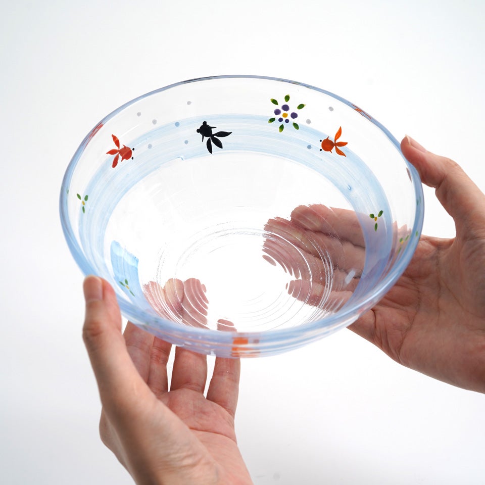 京の色絵ガラス 【京絵付け】京の色絵ガラス 金魚 6寸鉢〈1個〉 |皿や