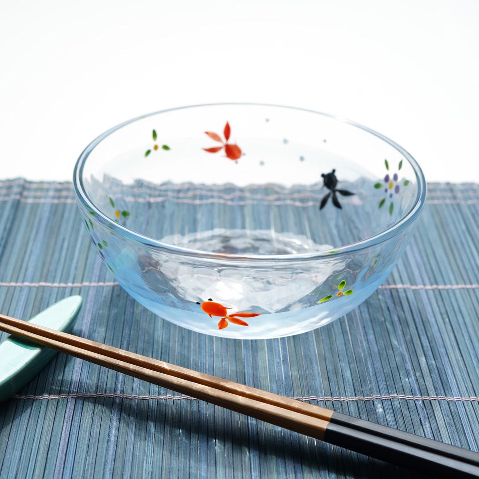 骨董　時代ガラス　磨りガラス　クリア２面　希少金魚エンボス　プレスガラス中皿２客 京の色絵ガラス 【京絵付け】京の色絵ガラス 金魚 ボール中〈1個〉 |皿