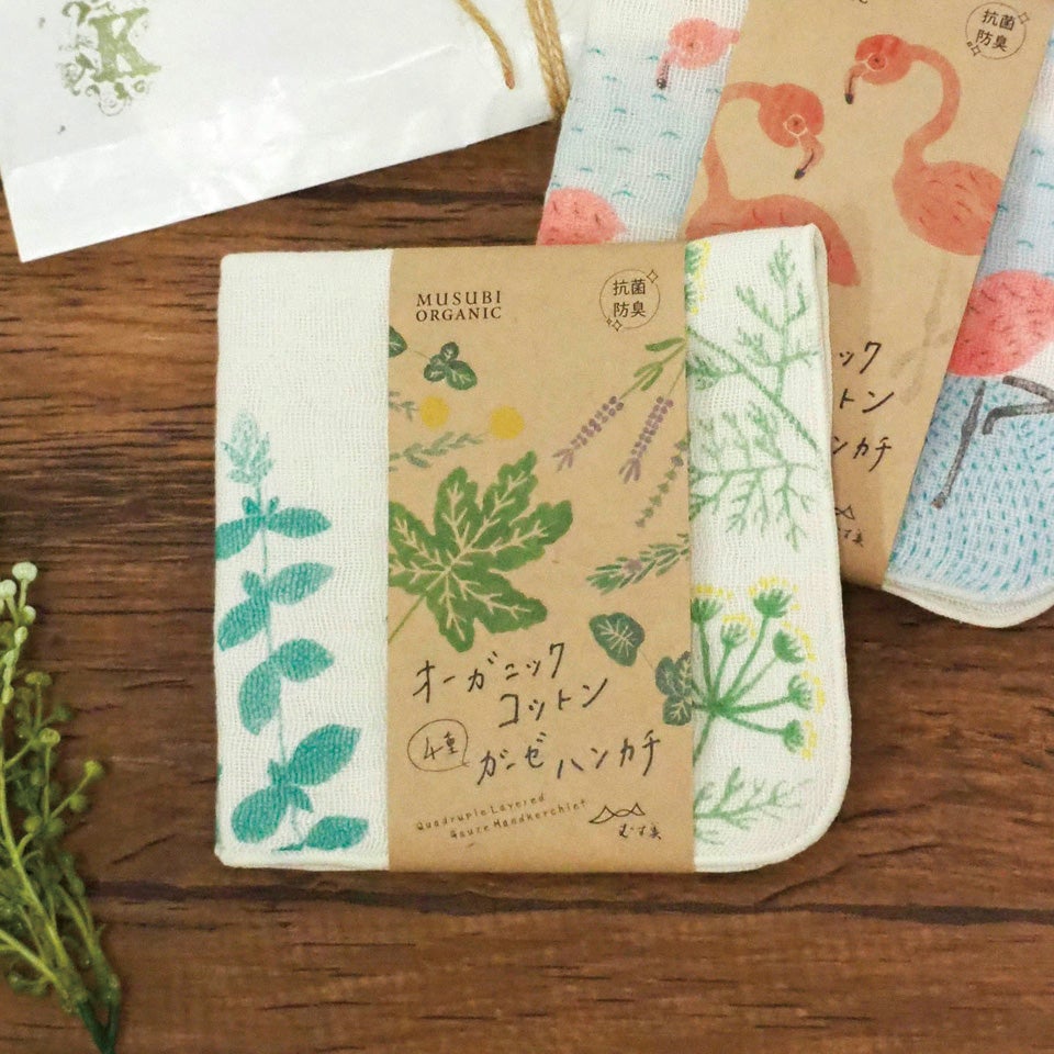 産地 その他 【むす美】MUSUBI ORGANIC 4重ガーゼ ハンカチ ハーブ
