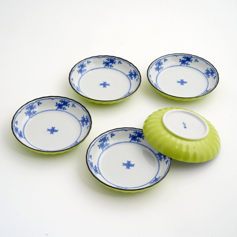 シリーズ以外・その他 【おまとめSALE】もえぎ染花 小皿〈5枚〉 美濃焼