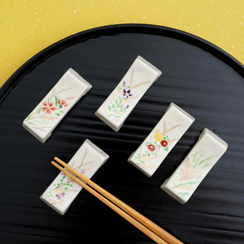 京焼・清水焼（京都府） 【京焼・清水焼】五草花 枕形箸置〈5個〉 |皿