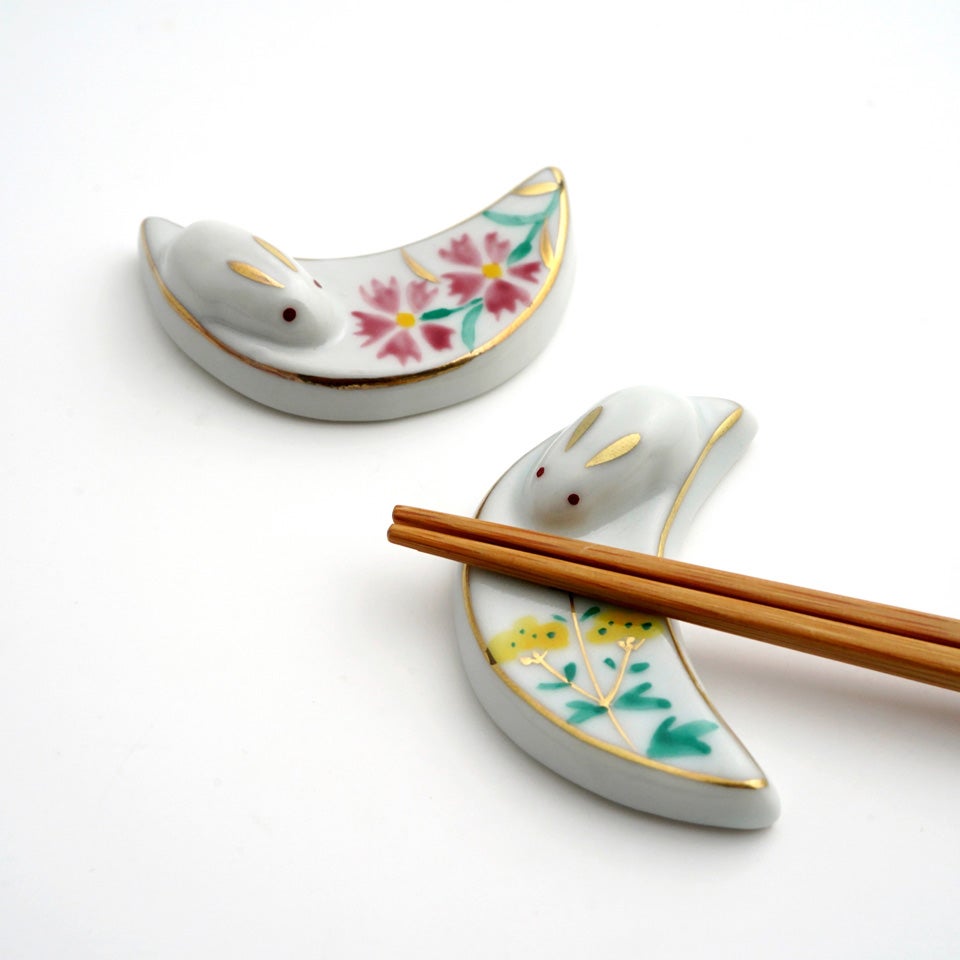 京焼・清水焼（京都府） 【京焼・清水焼】秋の花 月形兎箸置〈5個