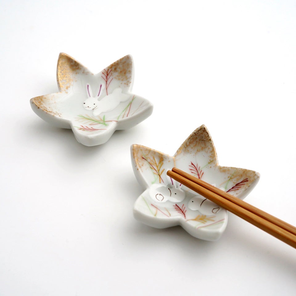 清水焼 箸置き 五点セット 京焼・清水焼（京都府） 【京焼・清水焼】むさしの兎 花型箸置〈5個