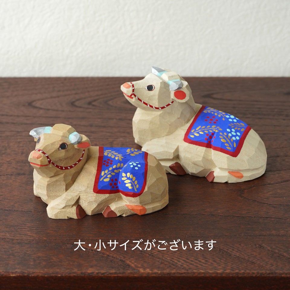 奈良一刀彫の里を訪ねて 受注制作【高橋勇二】干支 丑（大）木地〈1個